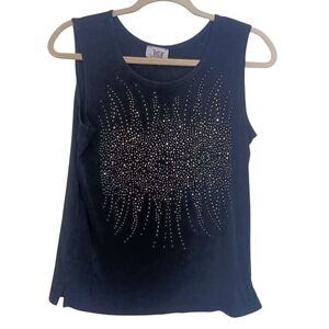 Jostar Tank Top Women's Black Size S Sliver Beads and Crystals Sleeveless VTG